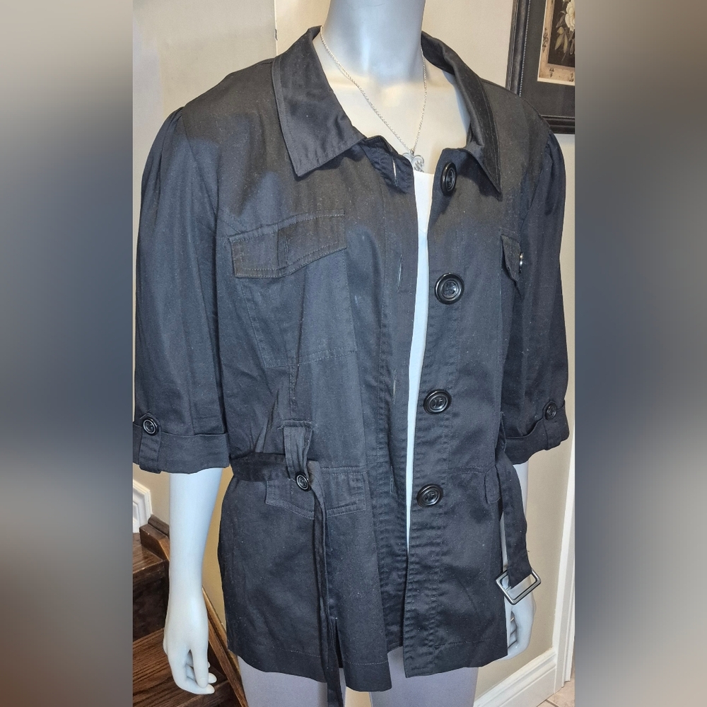 Dots Black Women's Button Down 3/4 Sleeve Shirt - Picture 2 of 14